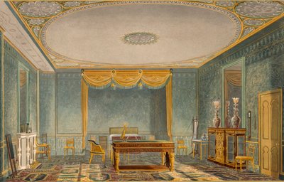 The Kings Bedroom, from Views of the Royal Pavilion, Brighton by English School